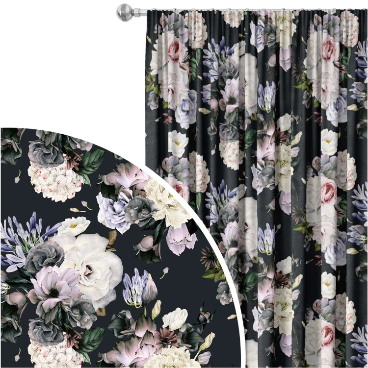 Decorative Curtain Stately bouquet - rose and peony flowers on black background 147305