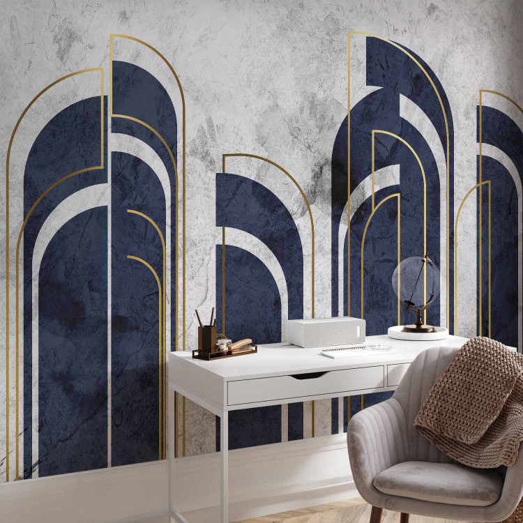 Photo Wallpaper Navy Blue Elegance - Dark Forms and Golden Arches on Concrete 148805 additionalImage 4