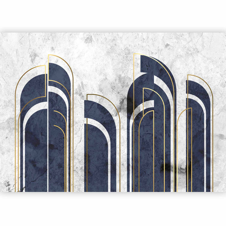 Photo Wallpaper Navy Blue Elegance - Dark Forms and Golden Arches on Concrete 148805 additionalImage 5