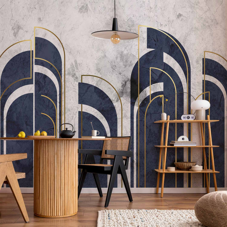 Photo Wallpaper Navy Blue Elegance - Dark Forms and Golden Arches on Concrete 148805 additionalImage 6