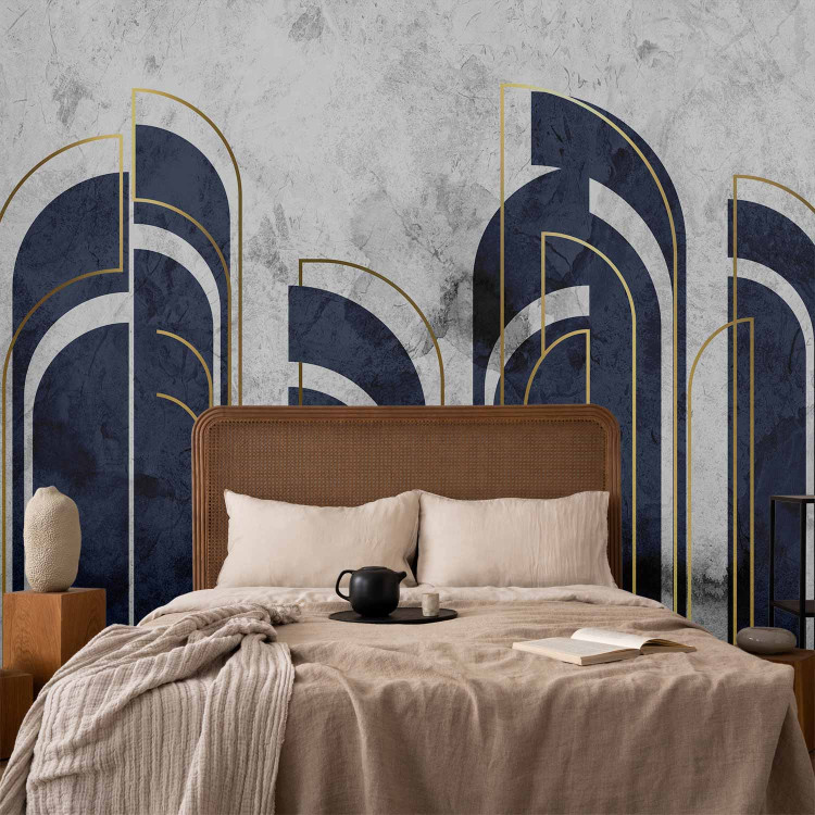 Photo Wallpaper Navy Blue Elegance - Dark Forms and Golden Arches on Concrete 148805 additionalImage 2