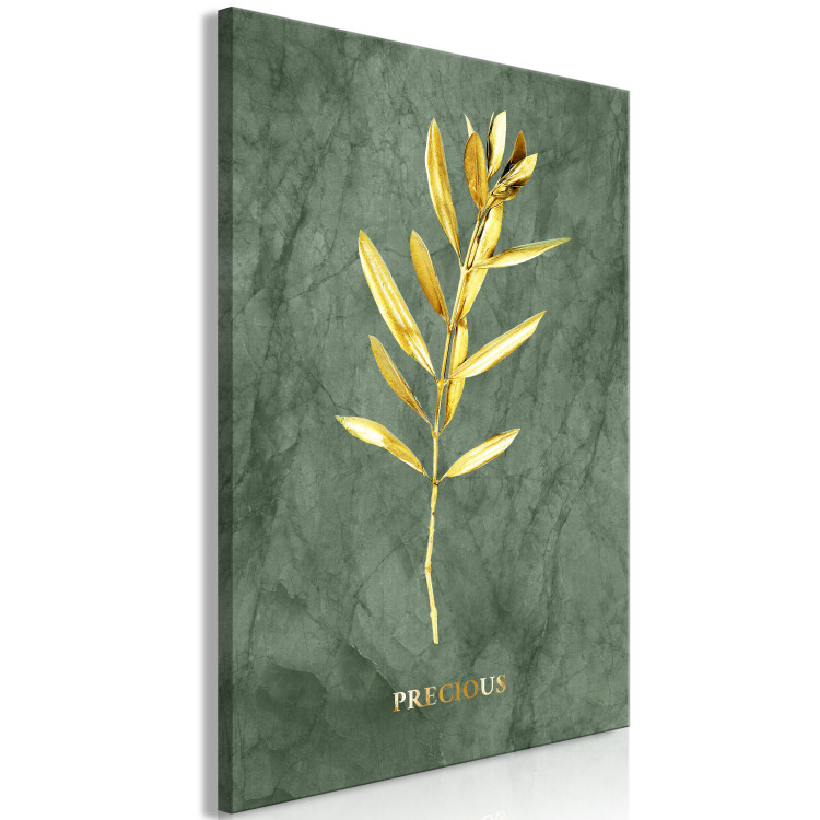 Canvas Art Print Olive Branch (1-piece) - plant landscape and text on a marble background 148905 additionalImage 2