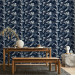 Modern Wallpaper Monochrome Nature - Sketch of Leaves and Flowers on a Navy Blue Background 149905 additionalThumb 8
