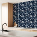 Modern Wallpaper Monochrome Nature - Sketch of Leaves and Flowers on a Navy Blue Background 149905 additionalThumb 9