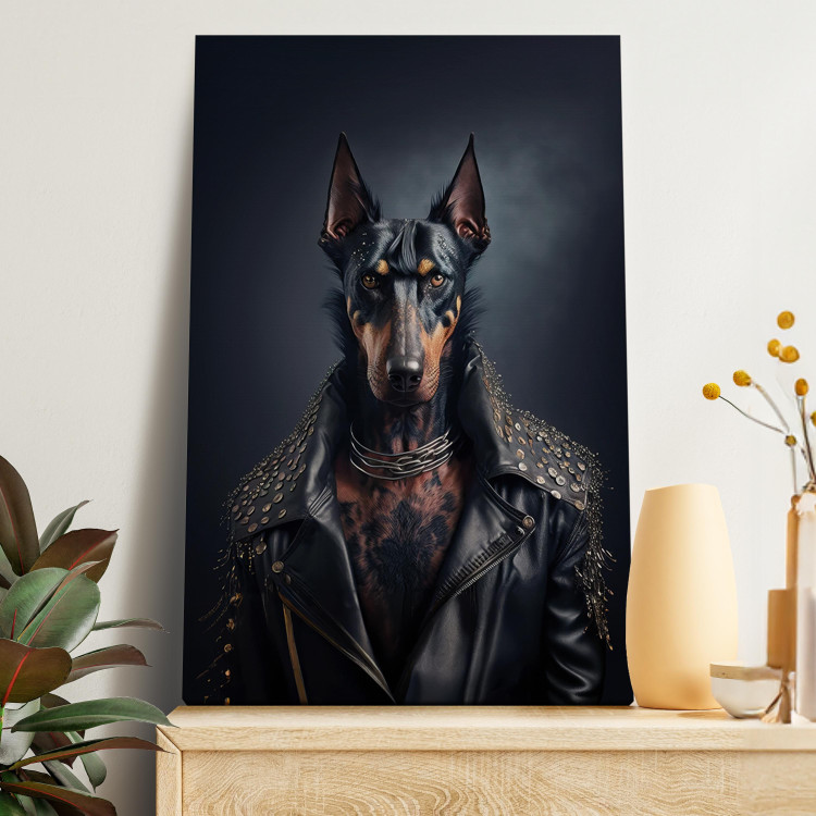 Canvas Print AI Doberman Dog - Rock Style Animal Fantasy Portrait - Vertical 150105 additionalImage 5