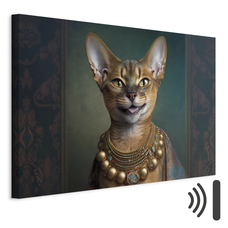 Canvas Art Print AI Abyssinian Cat - Animal Fantasy Portrait With Golden Necklace - Horizontal 150205 additionalImage 8