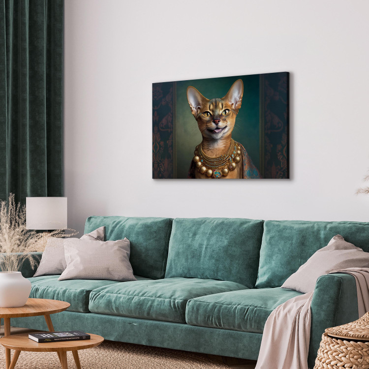 Canvas Art Print AI Abyssinian Cat - Animal Fantasy Portrait With Golden Necklace - Horizontal 150205 additionalImage 11