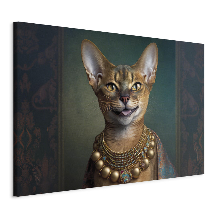 Canvas Art Print AI Abyssinian Cat - Animal Fantasy Portrait With Golden Necklace - Horizontal 150205 additionalImage 2