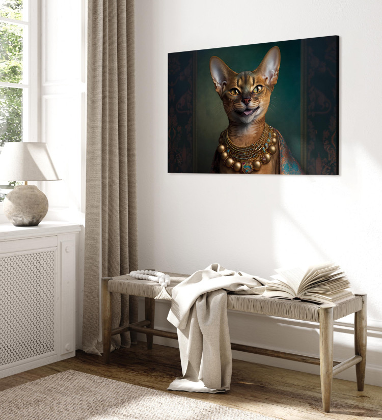 Canvas Art Print AI Abyssinian Cat - Animal Fantasy Portrait With Golden Necklace - Horizontal 150205 additionalImage 10