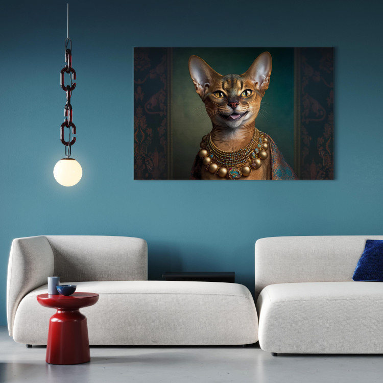 Canvas Art Print AI Abyssinian Cat - Animal Fantasy Portrait With Golden Necklace - Horizontal 150205 additionalImage 3