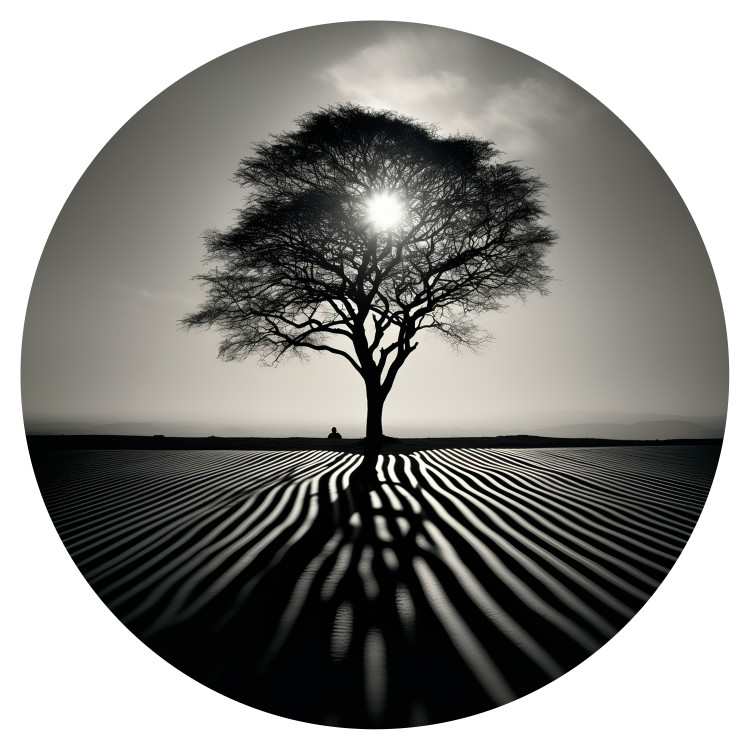 Round wallpaper Black and White Tree - Monochrome Landscape With Sunset 151605 additionalImage 1
