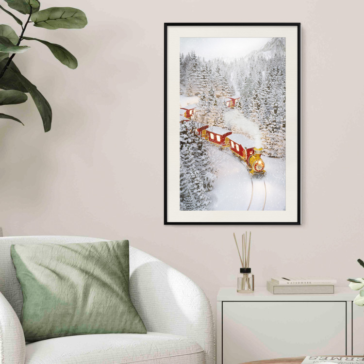 Wall Poster Christmas Train - A Red Train Going Through a Snow-Covered Forest 151705 additionalImage 19