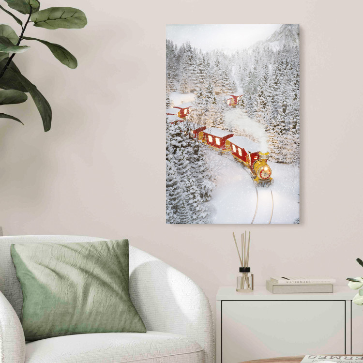 Wall Poster Christmas Train - A Red Train Going Through a Snow-Covered Forest 151705 additionalImage 13