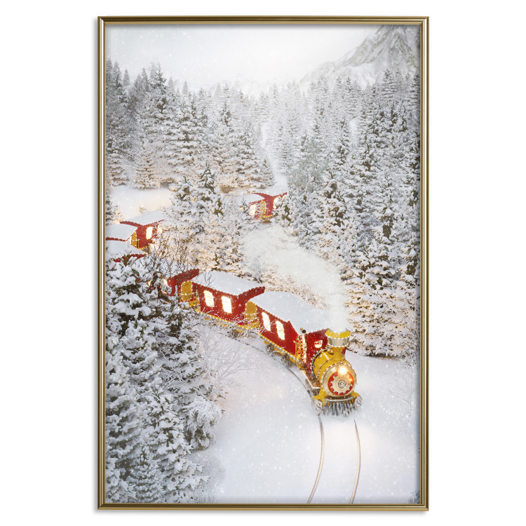 Wall Poster Christmas Train - A Red Train Going Through a Snow-Covered Forest 151705 additionalImage 21