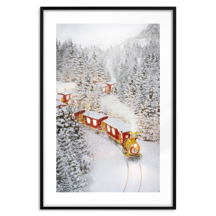 Wall Poster Christmas Train - A Red Train Going Through a Snow-Covered Forest 151705 additionalImage 26
