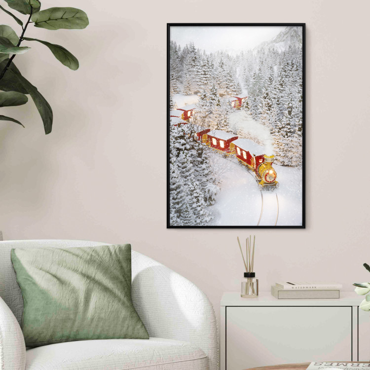 Wall Poster Christmas Train - A Red Train Going Through a Snow-Covered Forest 151705 additionalImage 12