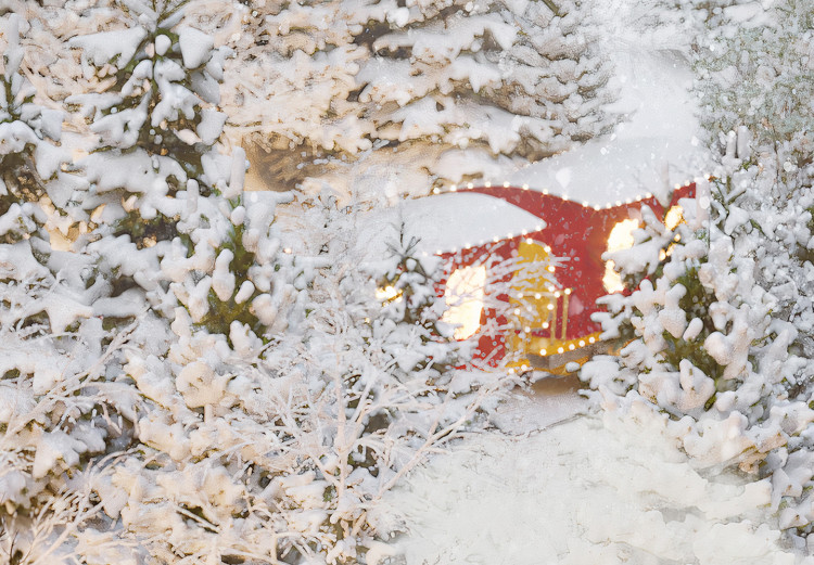 Wall Poster Christmas Train - A Red Train Going Through a Snow-Covered Forest 151705 additionalImage 2