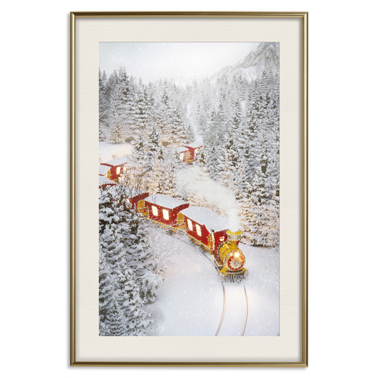 Wall Poster Christmas Train - A Red Train Going Through a Snow-Covered Forest 151705 additionalImage 25