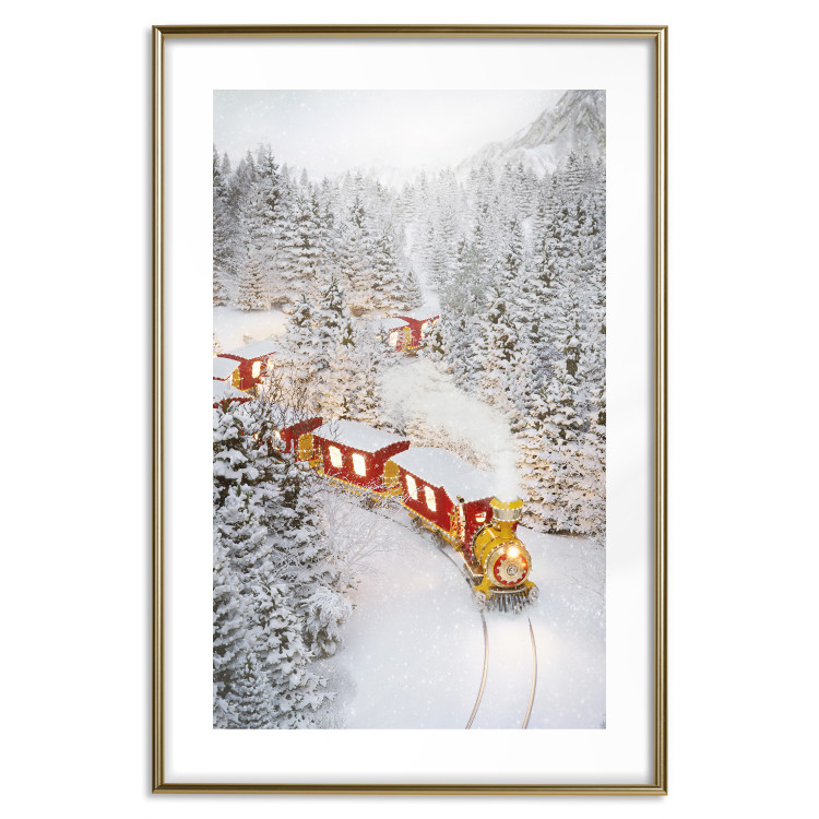 Wall Poster Christmas Train - A Red Train Going Through a Snow-Covered Forest 151705 additionalImage 22