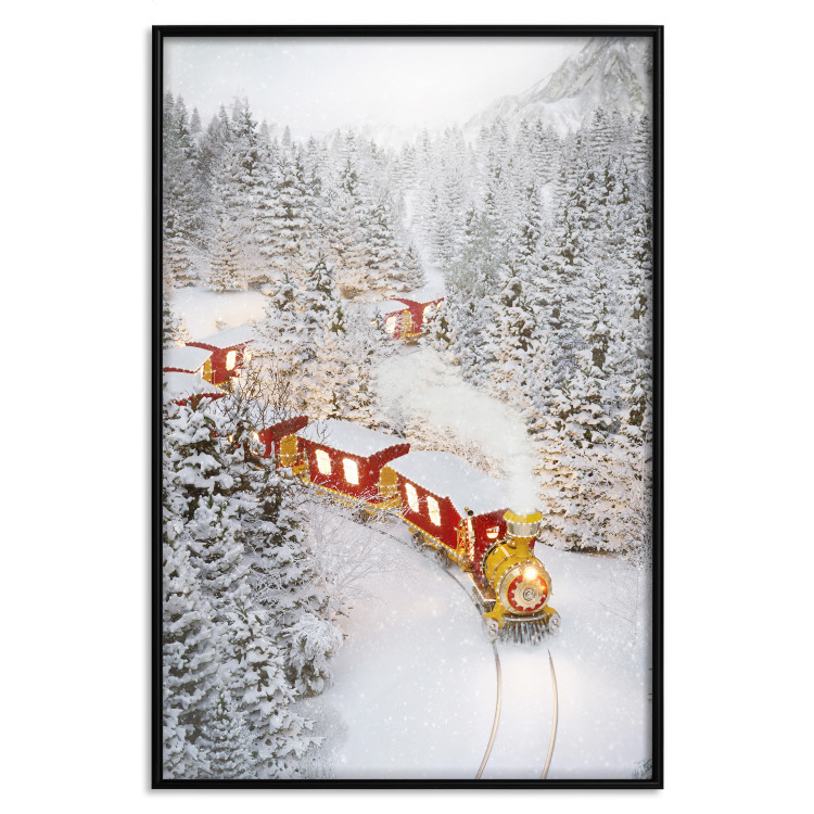 Wall Poster Christmas Train - A Red Train Going Through a Snow-Covered Forest 151705 additionalImage 23