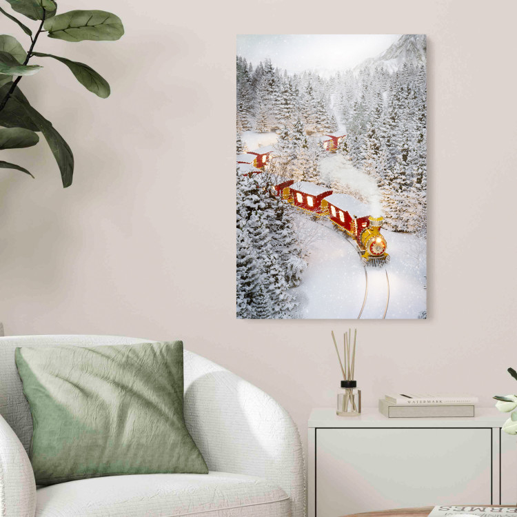 Wall Poster Christmas Train - A Red Train Going Through a Snow-Covered Forest 151705 additionalImage 11