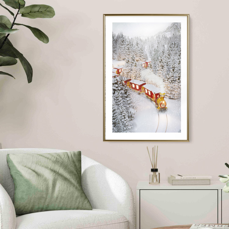 Wall Poster Christmas Train - A Red Train Going Through a Snow-Covered Forest 151705 additionalImage 15