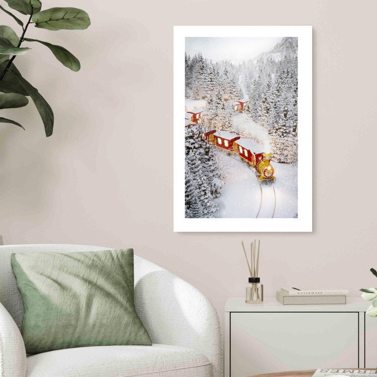 Wall Poster Christmas Train - A Red Train Going Through a Snow-Covered Forest 151705 additionalImage 4