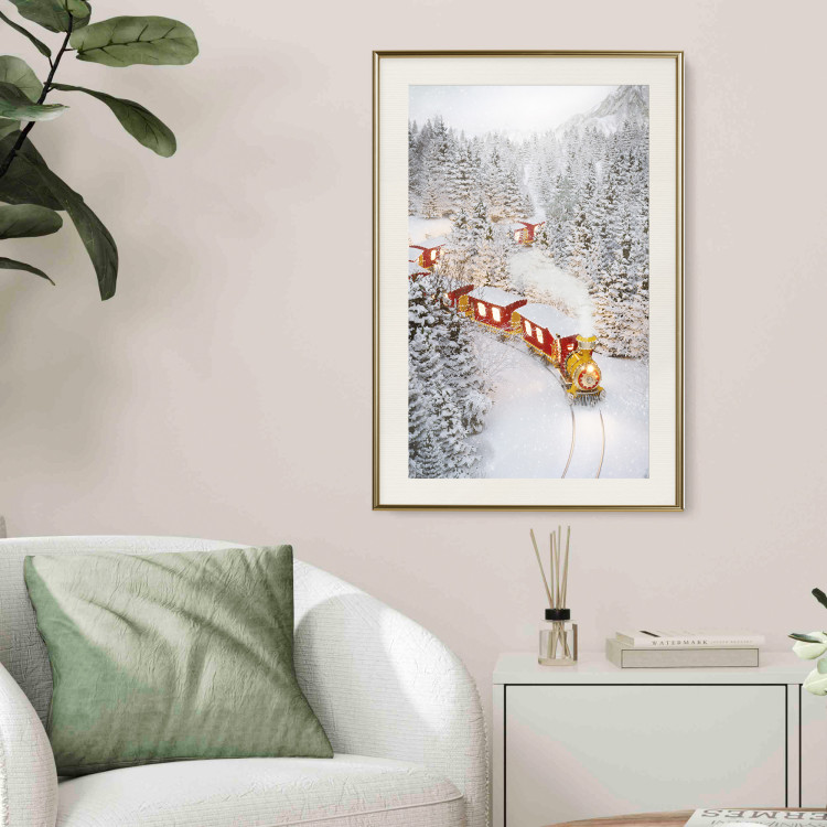 Wall Poster Christmas Train - A Red Train Going Through a Snow-Covered Forest 151705 additionalImage 16