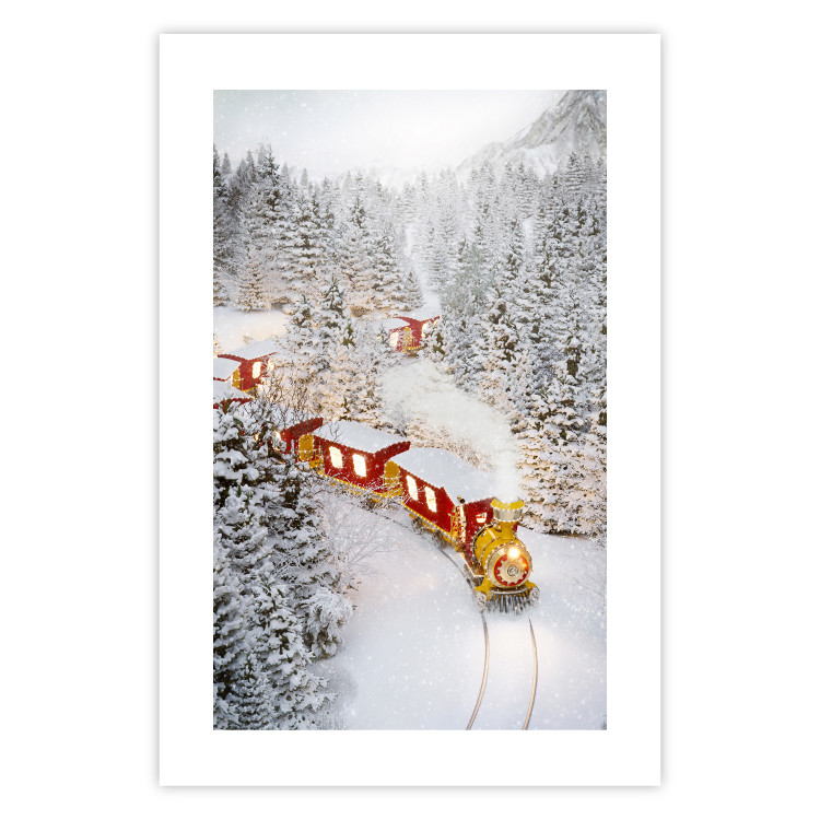 Wall Poster Christmas Train - A Red Train Going Through a Snow-Covered Forest 151705 additionalImage 17