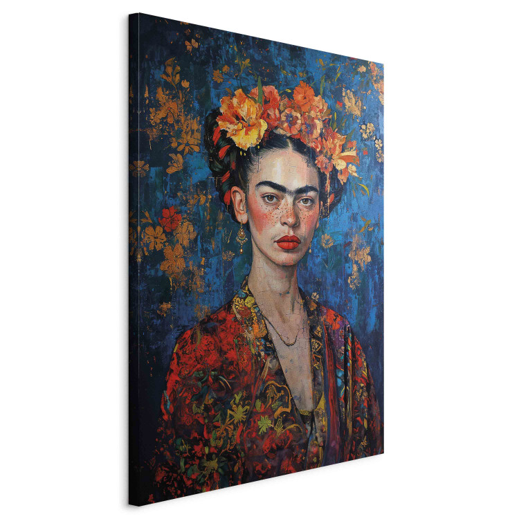 Large canvas print Portrait of Frida - Klimt-Style Composition on a Dark Blue Background [Large Format] 152205 additionalImage 2