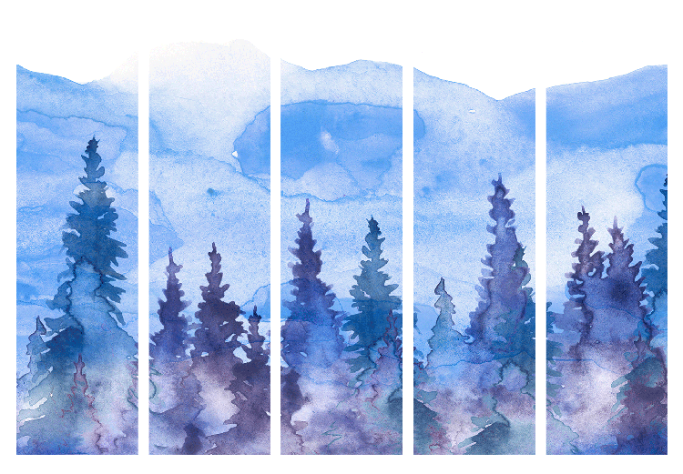 Room Divider Watercolor Landscape - Cobalt Forest of Christmas Trees on the Background of Mountain Peaks II [Room Dividers] 159805 additionalImage 7