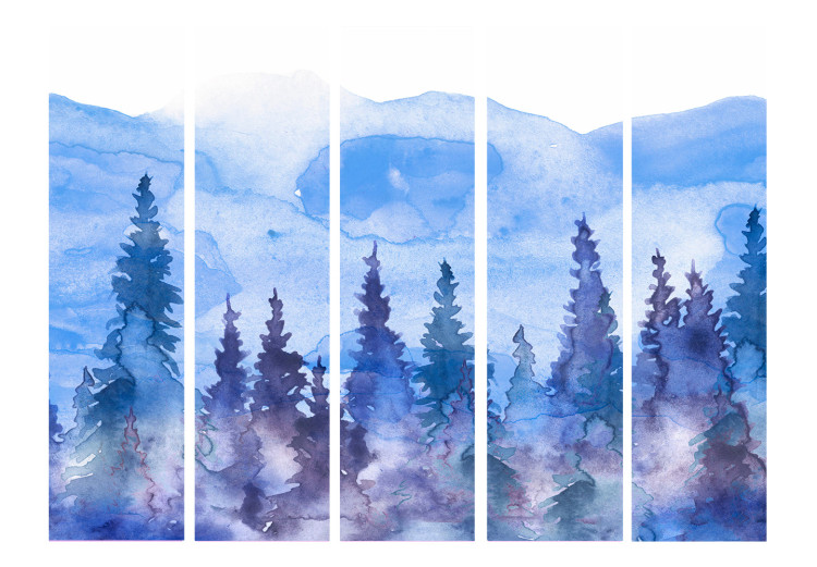 Room Divider Watercolor Landscape - Cobalt Forest of Christmas Trees on the Background of Mountain Peaks II [Room Dividers] 159805 additionalImage 3