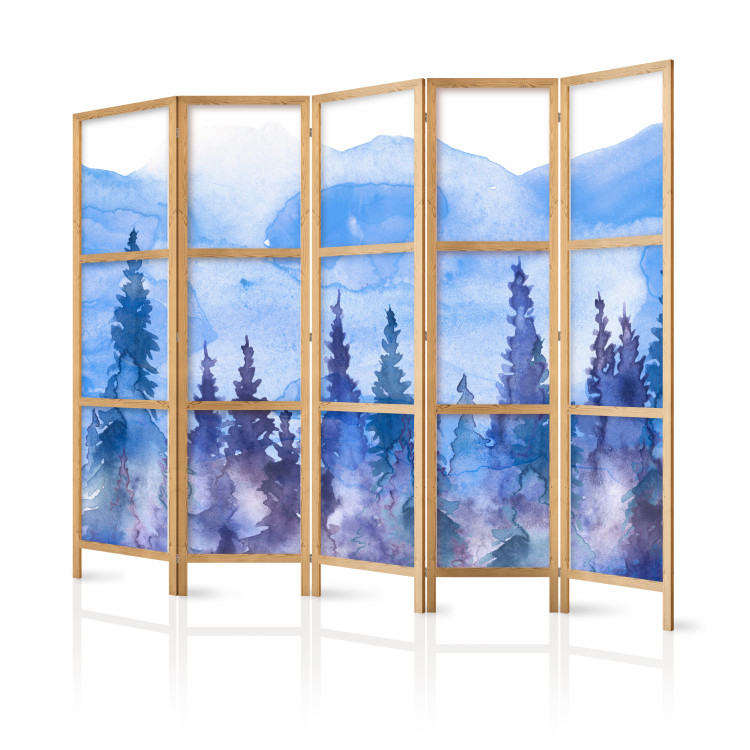 Room Divider Watercolor Landscape - Cobalt Forest of Christmas Trees on the Background of Mountain Peaks II [Room Dividers] 159805 additionalImage 5