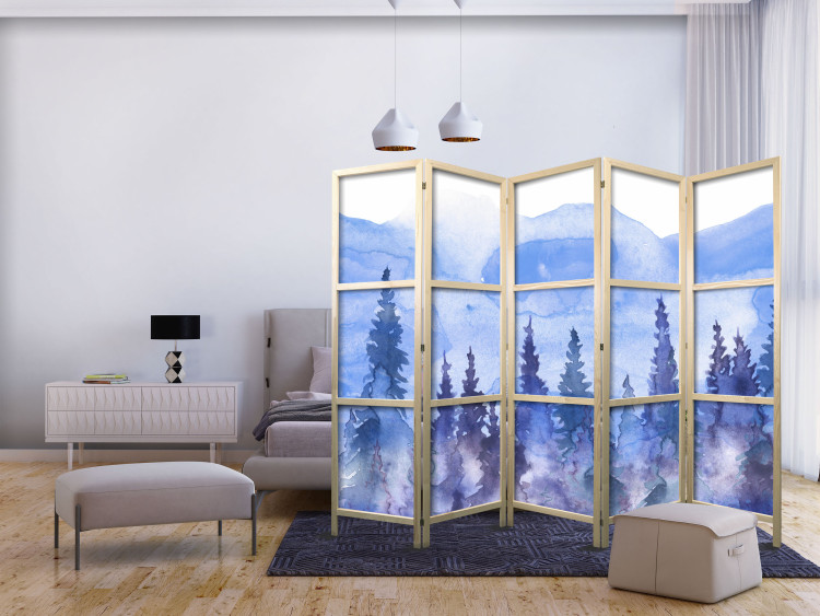 Room Divider Watercolor Landscape - Cobalt Forest of Christmas Trees on the Background of Mountain Peaks II [Room Dividers] 159805 additionalImage 8