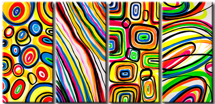 Canvas Art Print Illusion (4-piece) - Colourful abstraction with patterns on a white background 48305