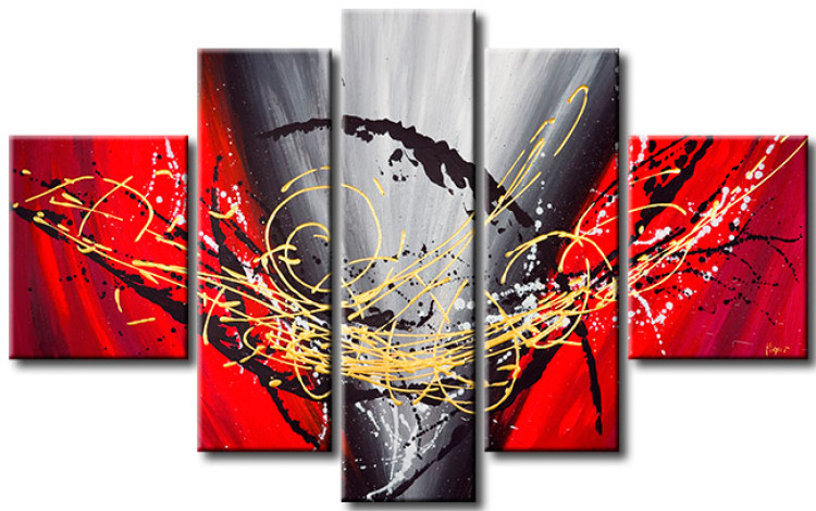 Canvas Print Abyss (5-piece) - Golden abstraction with a silver fantasy background 48405