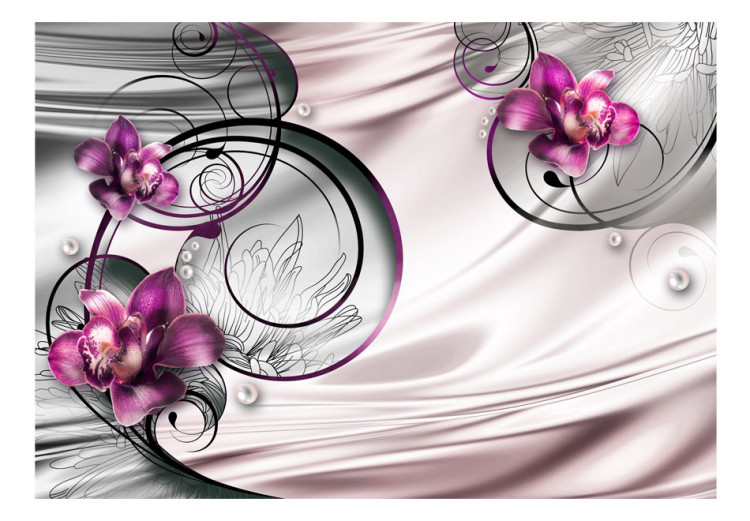 Wall Mural Wave of Pleasure - Abstraction of Orchid Flowers in Violet with Pearls 60305 additionalImage 1