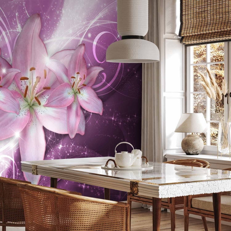 Photo Wallpaper Purple comet - lily flowers on a fancy background with a glow effect 92905 additionalImage 7