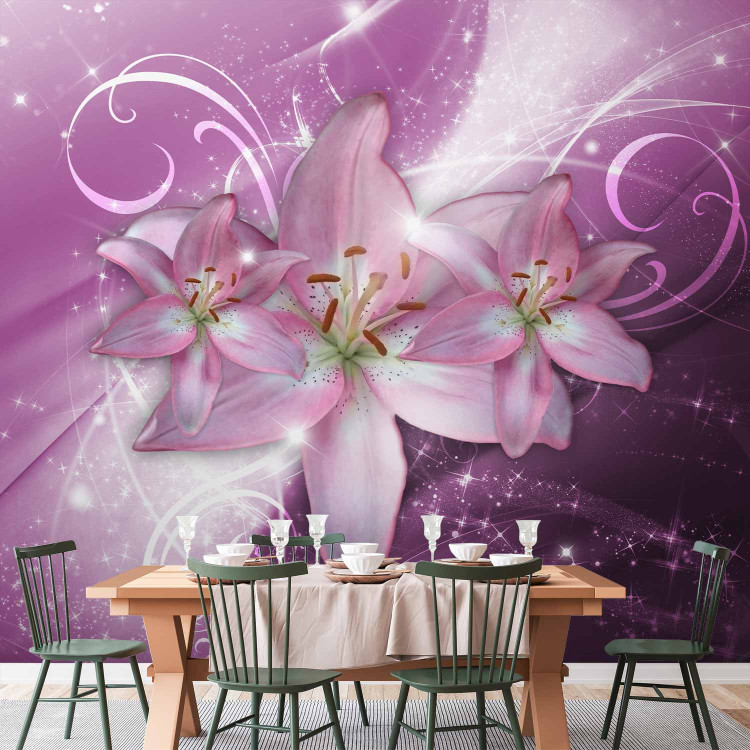 Photo Wallpaper Purple comet - lily flowers on a fancy background with a glow effect 92905 additionalImage 6