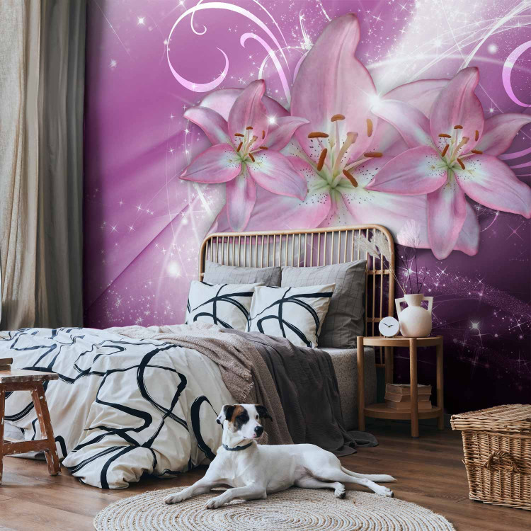 Photo Wallpaper Purple comet - lily flowers on a fancy background with a glow effect 92905 additionalImage 2