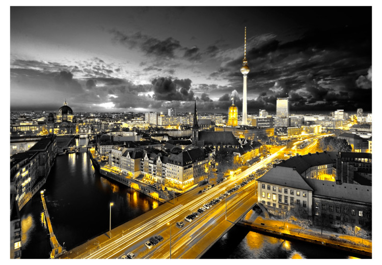 Photo Wallpaper Berlin Germany - night shot of city architecture with yellow lights 96605 additionalImage 1