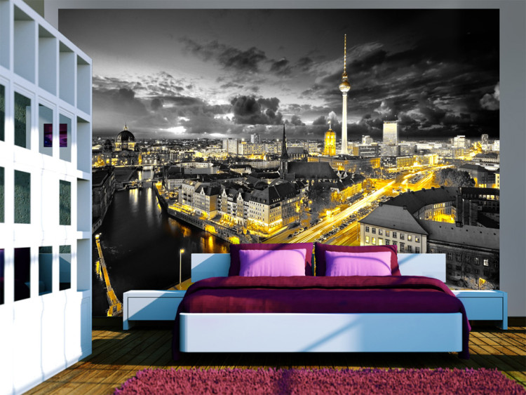 Photo Wallpaper Berlin Germany - night shot of city architecture with yellow lights 96605