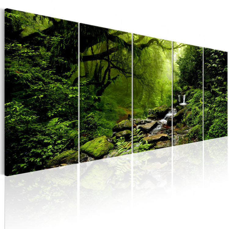 Canvas Print Forest Waterfall (5-piece) - Picturesque Landscape Amidst Green Trees 98605 additionalImage 2
