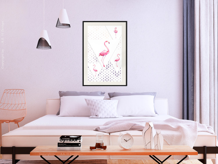 Poster Flamingo Family - geometric composition with pink birds and triangles 115315 additionalImage 22