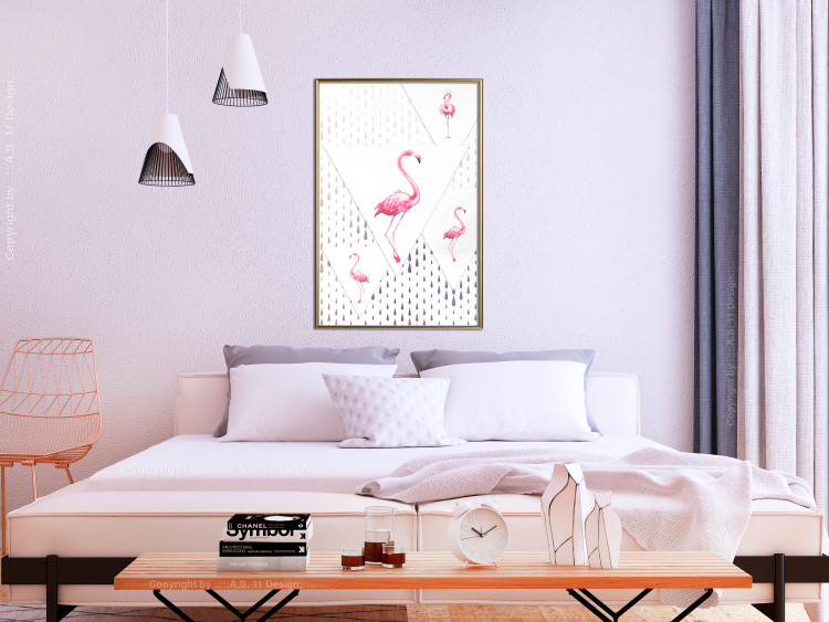 Poster Flamingo Family - geometric composition with pink birds and triangles 115315 additionalImage 7