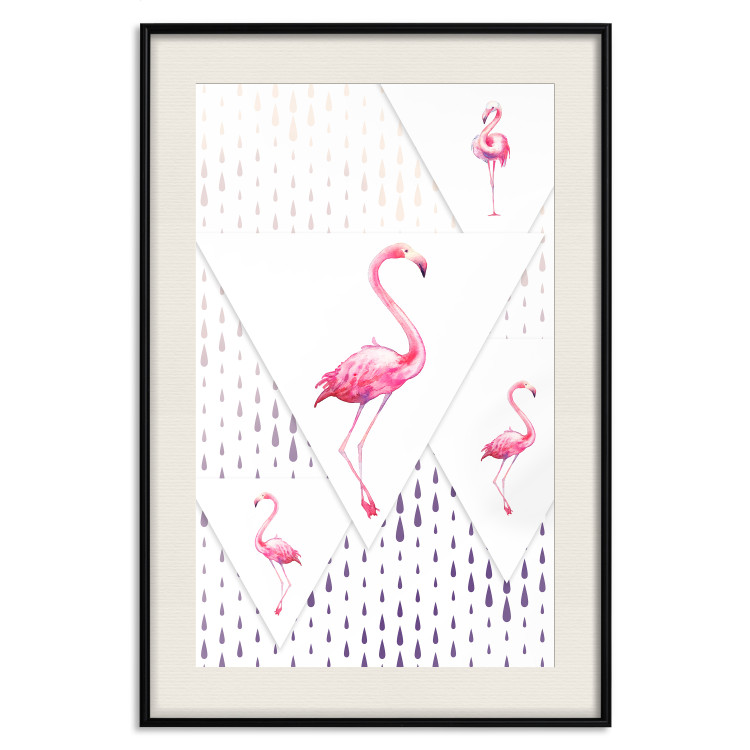 Poster Flamingo Family - geometric composition with pink birds and triangles 115315 additionalImage 18