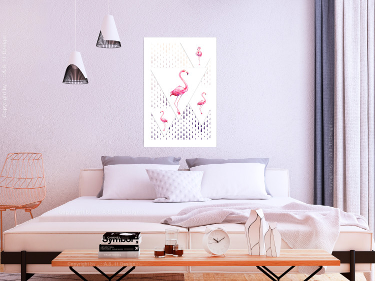 Poster Flamingo Family - geometric composition with pink birds and triangles 115315 additionalImage 2
