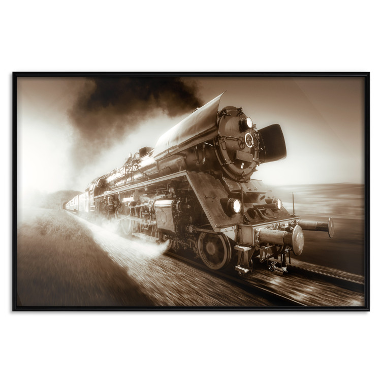 Wall Poster Vintage Steam Engine - black smoke rising from the chimney of a moving train 116415 additionalImage 24