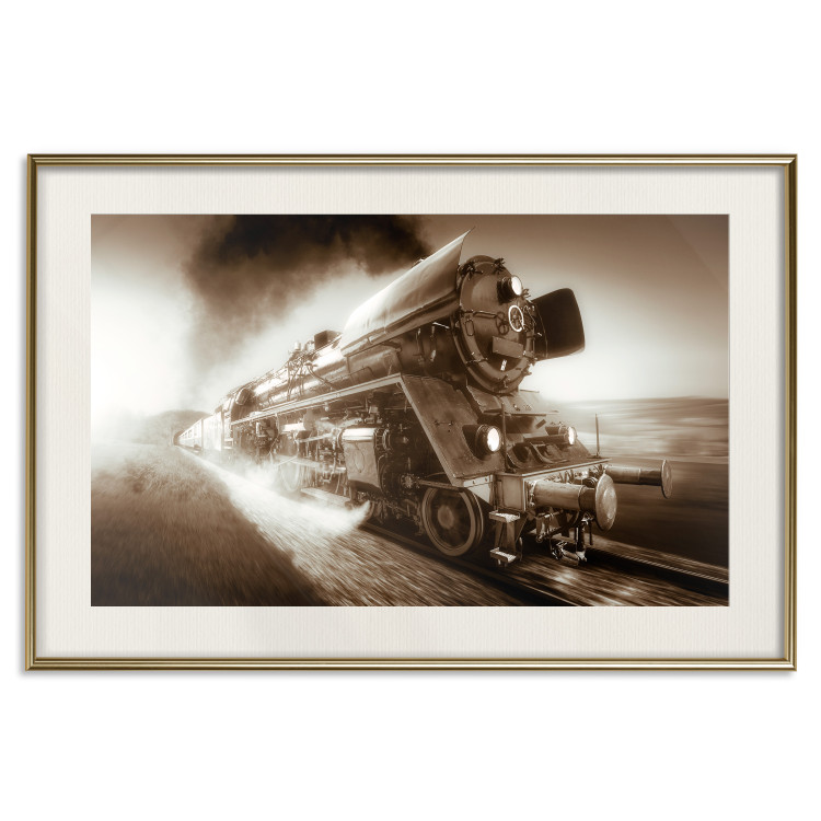 Wall Poster Vintage Steam Engine - black smoke rising from the chimney of a moving train 116415 additionalImage 19