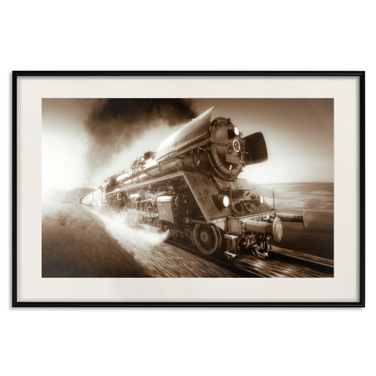 Wall Poster Vintage Steam Engine - black smoke rising from the chimney of a moving train 116415 additionalImage 18
